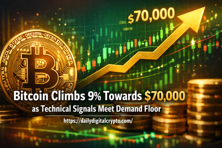 Bitcoin Climbs 9% Towards $70,000 as Technical Signals Meet Demand Floor