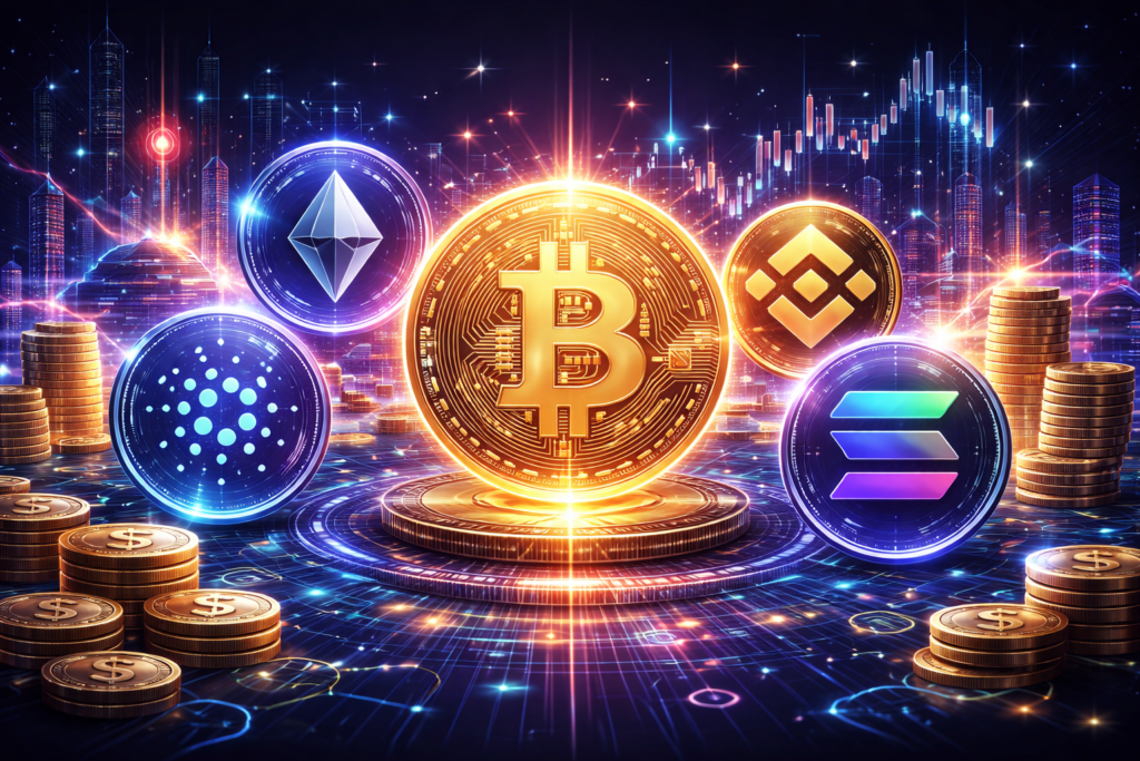 Bitcoin, Etherium, Solana